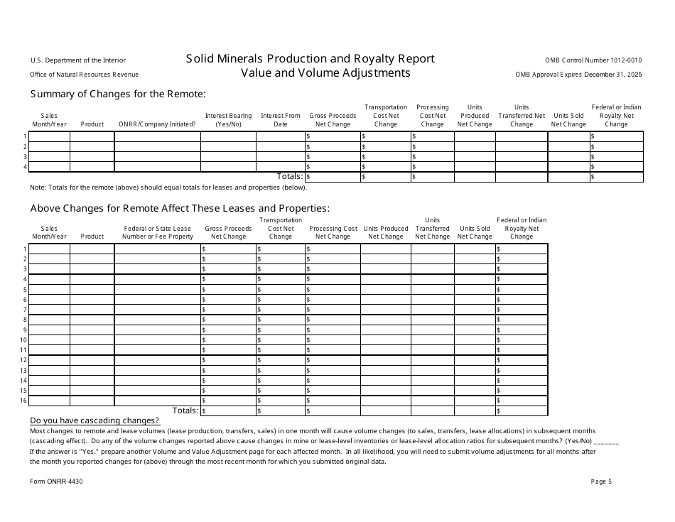 Form ONRR-4430 Solid Minerals Production and Royalty Report, Page 5