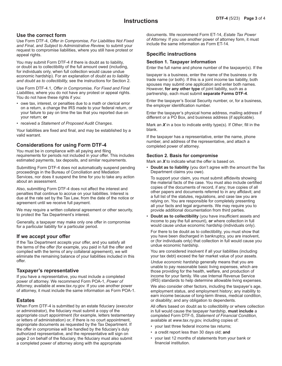 Form DTF-4 Offer in Compromise for Liabilities Not Fixed and Final, and Subject to Administrative Review - New York, Page 3