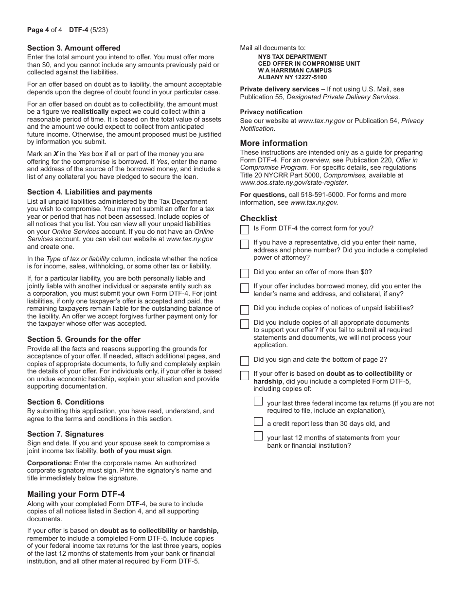 Form DTF-4 Offer in Compromise for Liabilities Not Fixed and Final, and Subject to Administrative Review - New York, Page 4