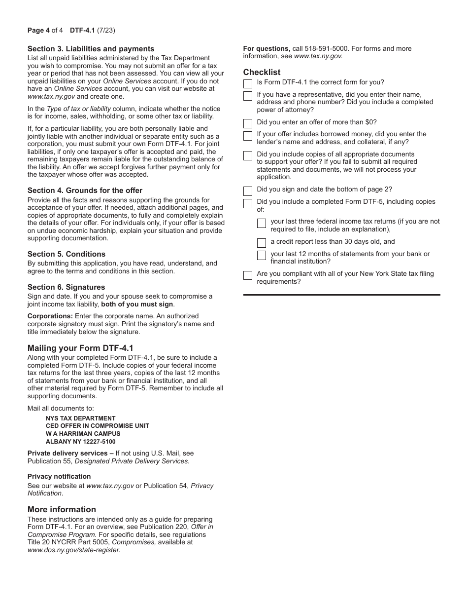 Form DTF-4.1 Offer in Compromise for Fixed and Final Liabilities - New York, Page 4