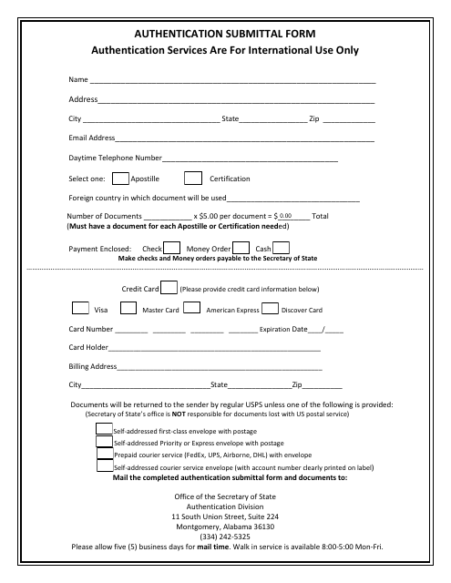 Authentication Submittal Form - Alabama Download Pdf