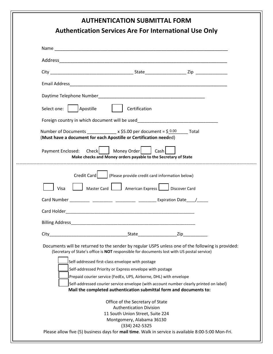 Authentication Submittal Form - Alabama, Page 1