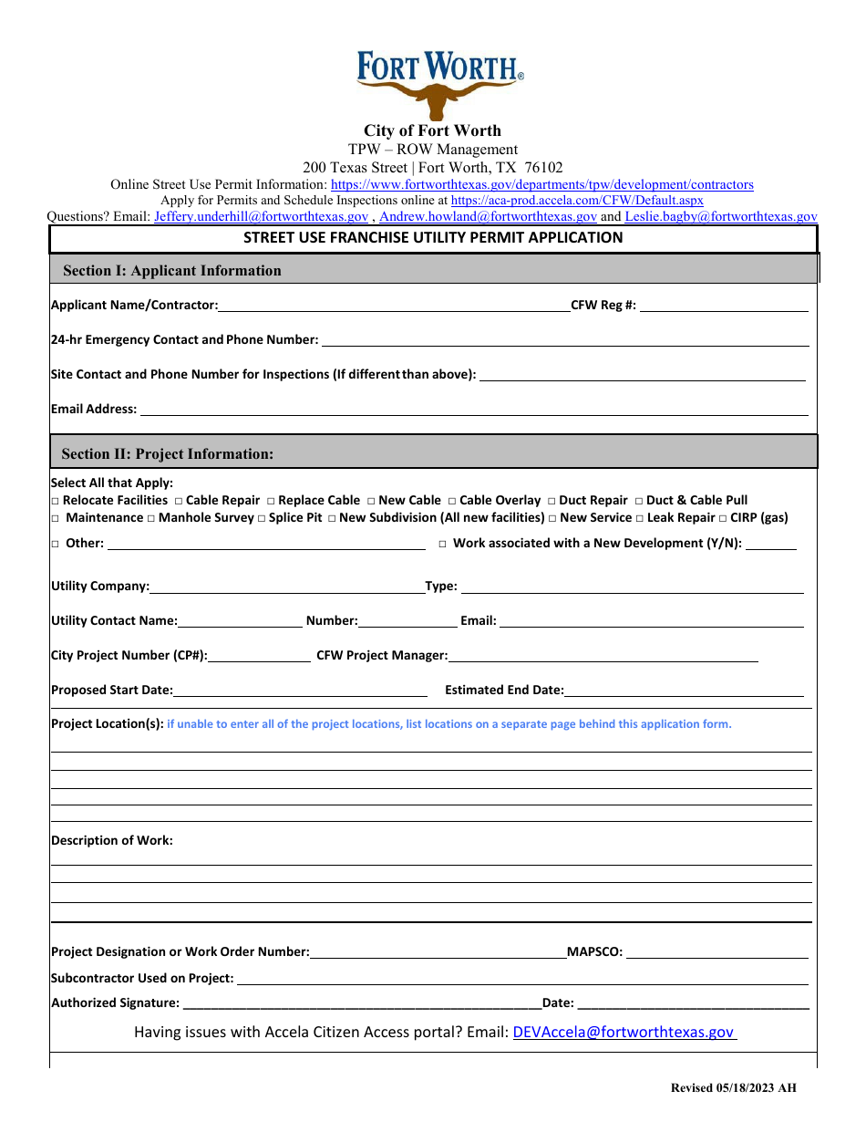 City of Fort Worth, Texas Street Use Franchise Utility Permit ...