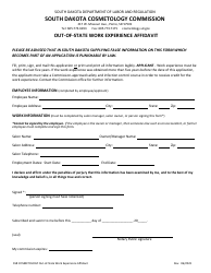 Document preview: Out-of-State Work Experience Affidavit - South Dakota