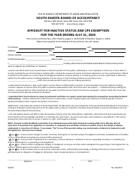 Document preview: Form BOA29 Affidavit for Inactive Status and Cpe Exemption - South Dakota, 2024