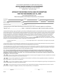 Document preview: Form BOA27 Affidavit for Retired Status and Cpe Exemption - South Dakota, 2024