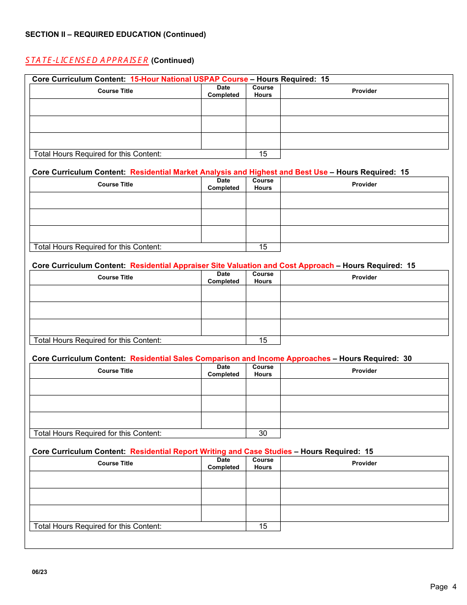 Application for State-Certified General / Residential, Licensed, or Registered Appraiser - South Dakota, Page 4