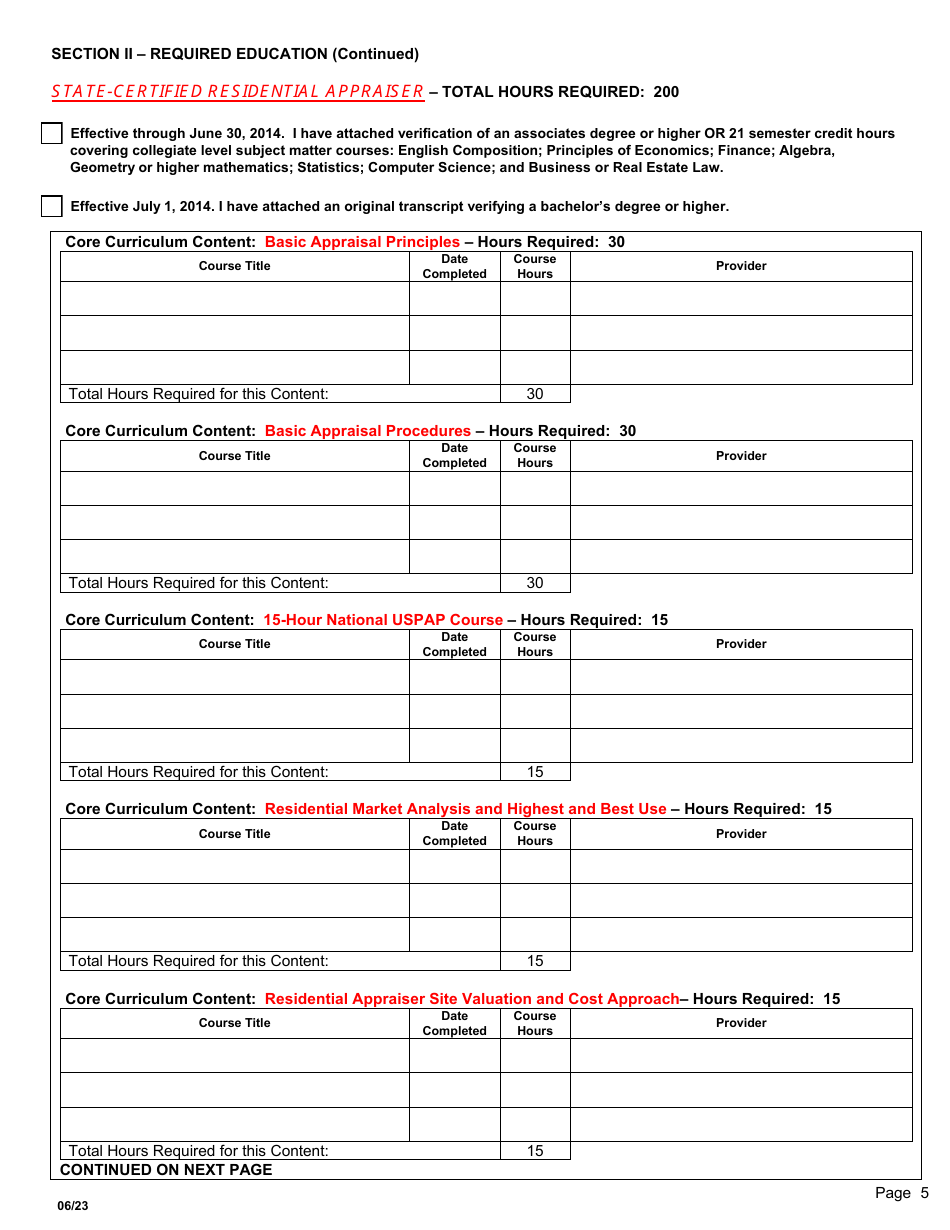 Application for State-Certified General / Residential, Licensed, or Registered Appraiser - South Dakota, Page 5