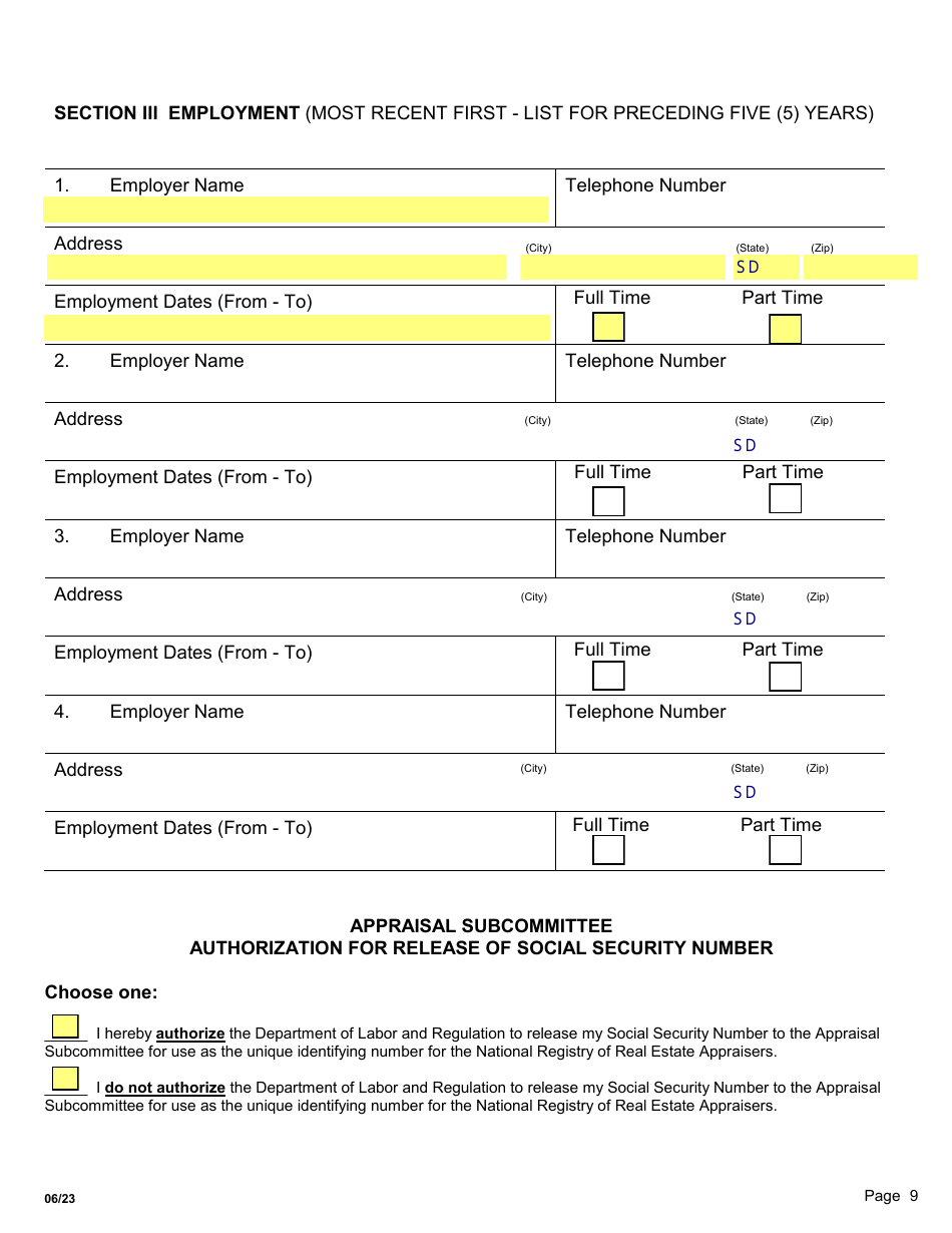 South Dakota Application for StateCertified General/Residential