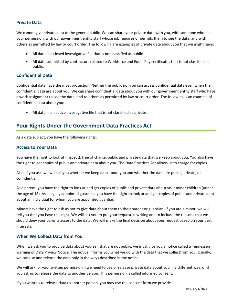 Data Request Form - Data Subject - Minnesota, Page 2
