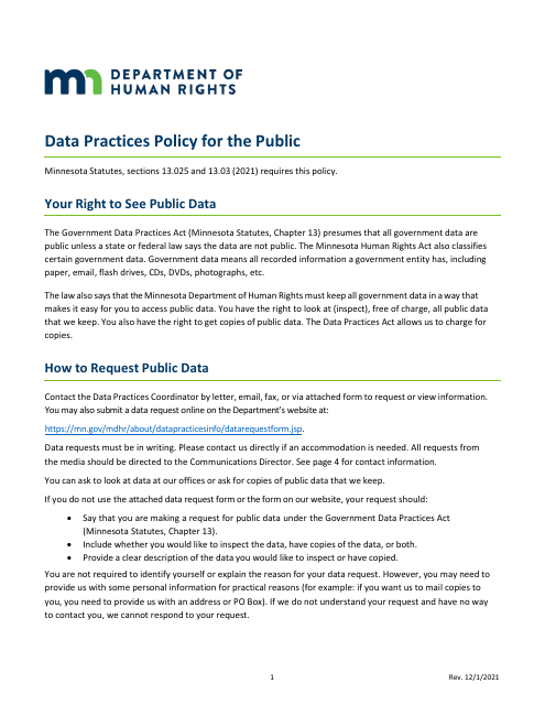 Data Request Form - Requesting Public Data - Minnesota