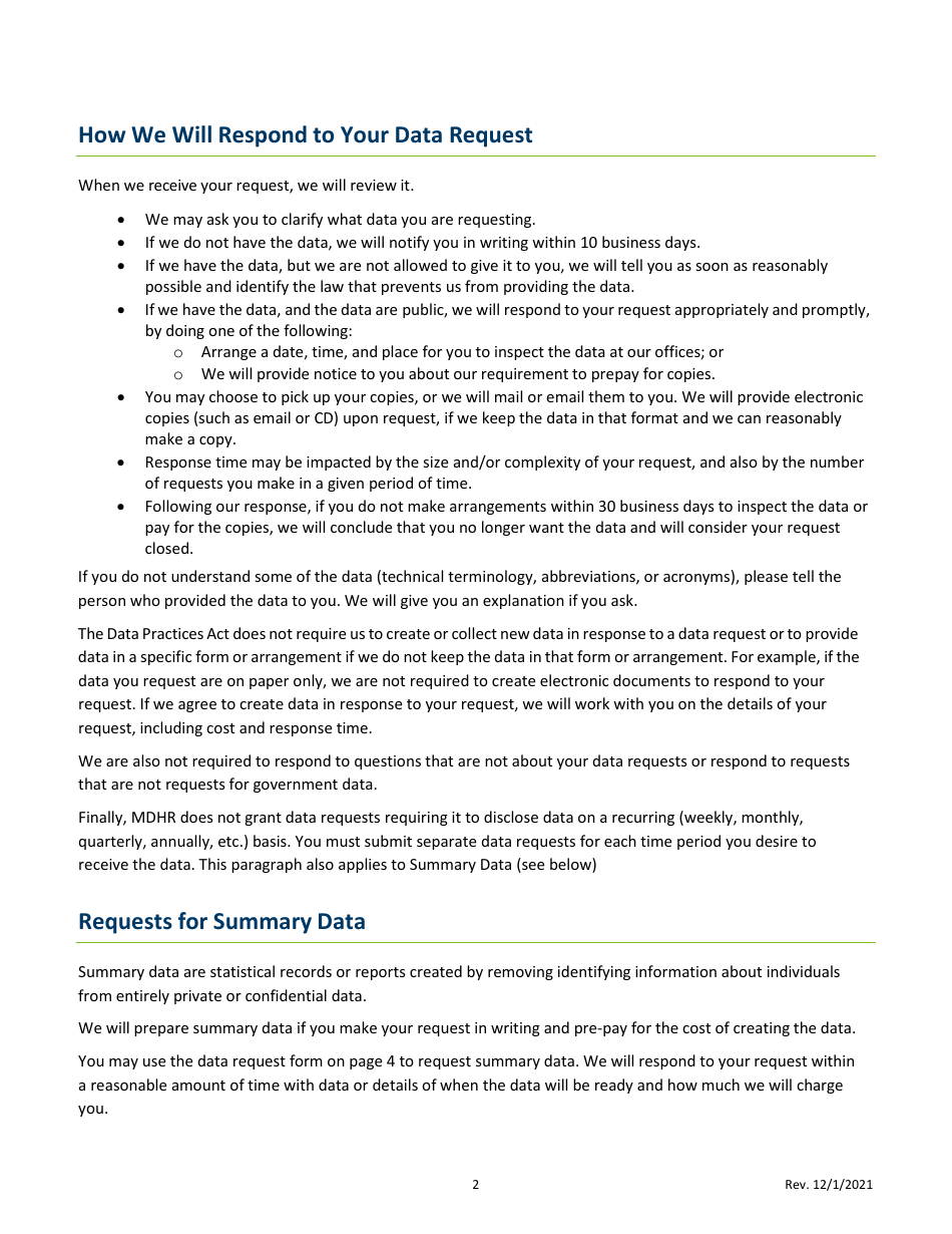 Data Request Form - Requesting Public Data - Minnesota, Page 2