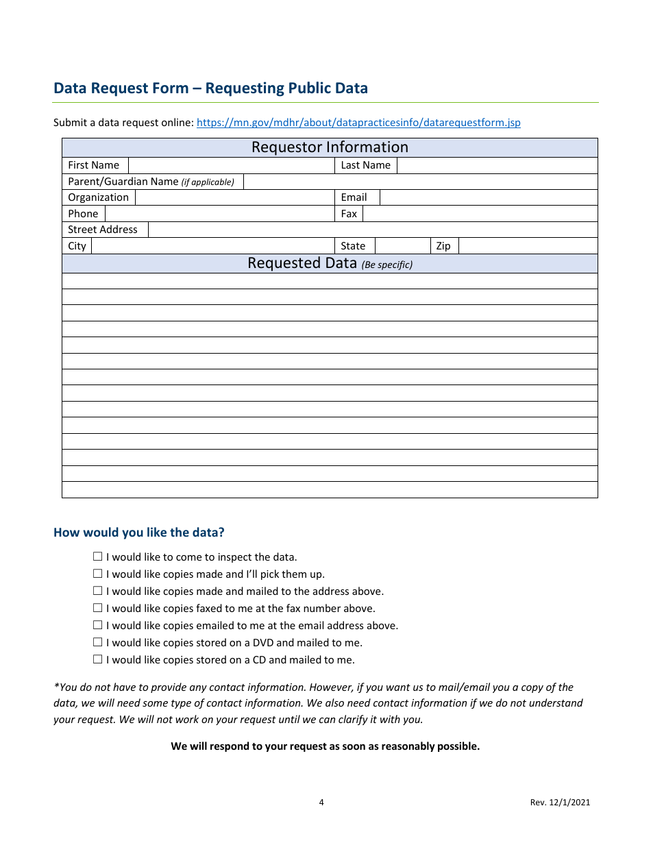 Minnesota Data Request Form - Requesting Public Data - Fill Out, Sign ...