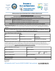 Document preview: Application for a Certified Copy of Birth Certificate - Nevada