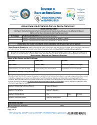 Document preview: Application for a Certified Copy of Death Certificate - Nevada