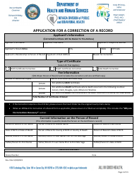 Document preview: Application for a Correction of a Record - Nevada