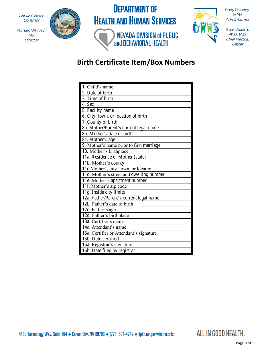 Application for a Correction of a Record - Nevada, Page 9