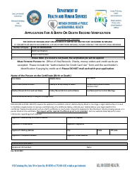 Document preview: Application for a Birth or Death Record Verification - Nevada
