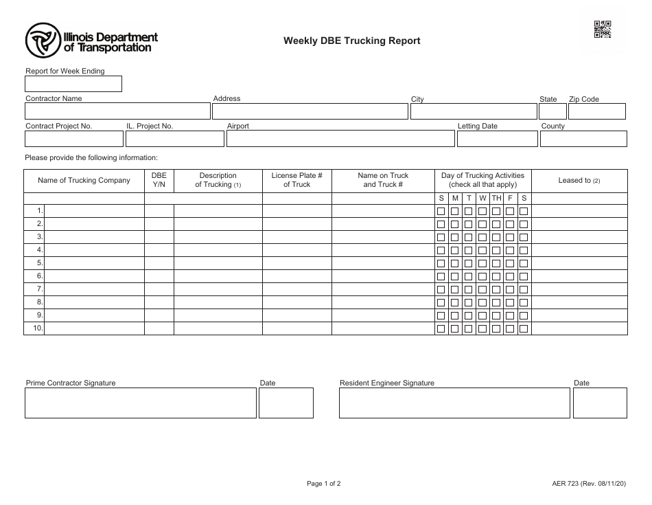 Form AER723 Weekly Dbe Trucking Report - California, Page 1