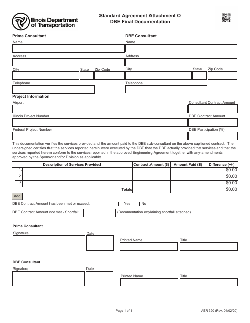 Form AER320 Attachment O Standard Agreement - Dbe Final Documentation - Illinois