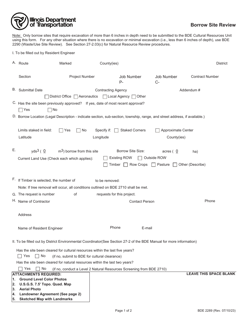 Form BDE2289 Borrow Site Review - Illinois, Page 1