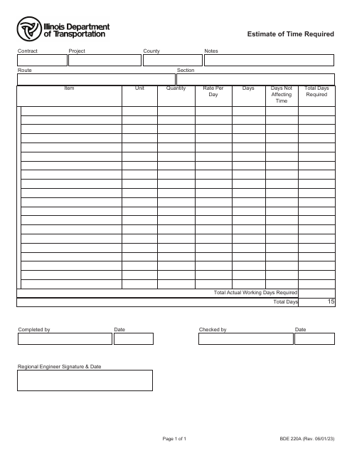 Form BDE220A Estimate of Time Required - Illinois
