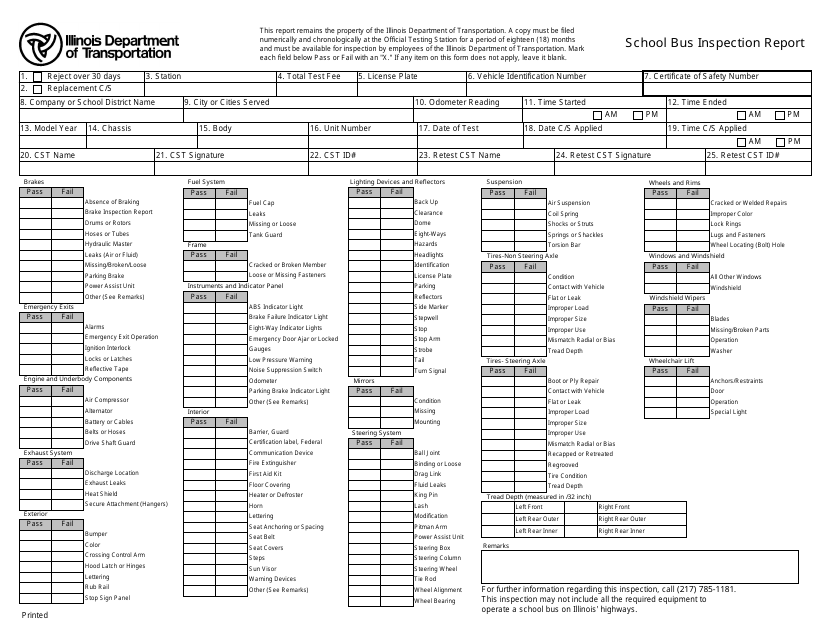Form BIC2000 School Bus Inspection Report - Illinois