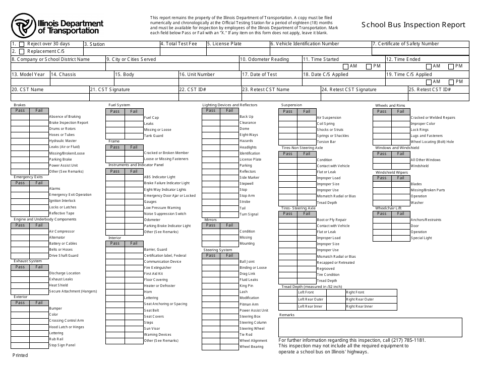 Form BIC2000 School Bus Inspection Report - Illinois, Page 1