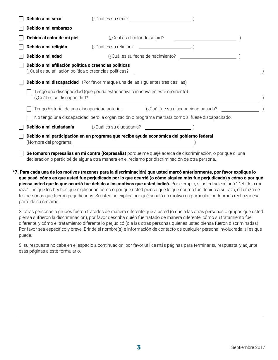 Formulario De Informacion Sobre Un Reclamo Por Discriminacion - Nebraska (Spanish), Page 3