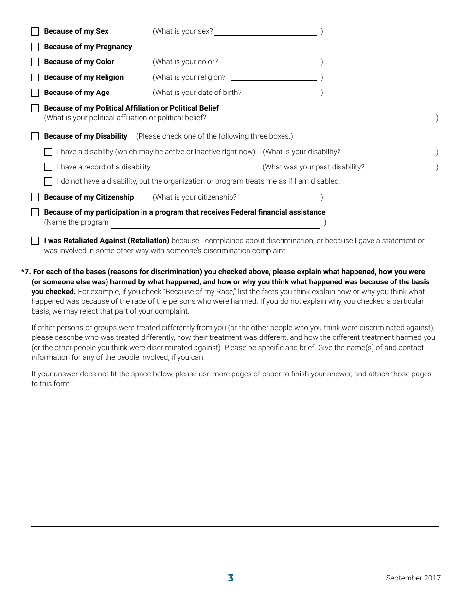 Discrimination Complaint Information Form - Nebraska, Page 3