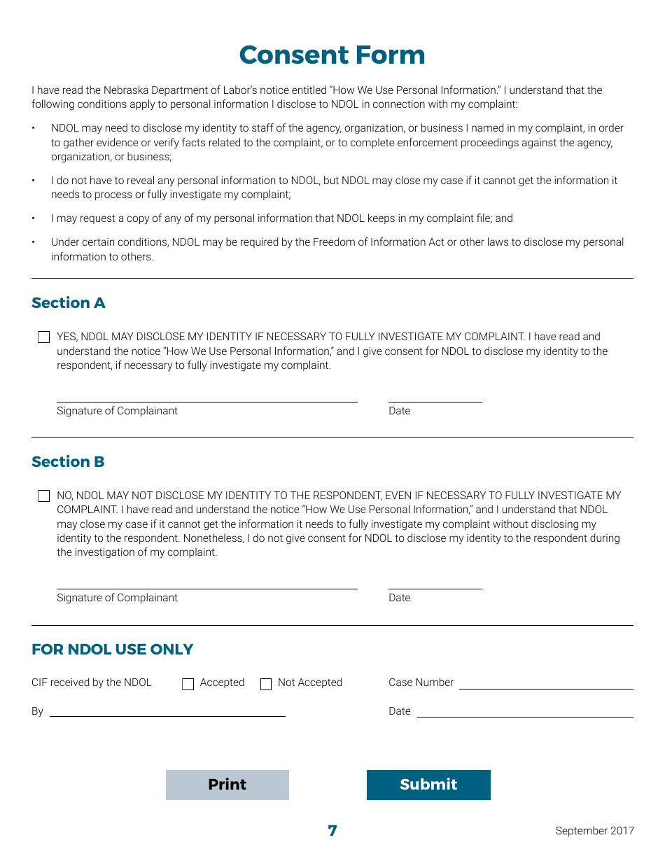 Discrimination Complaint Information Form - Nebraska, Page 7