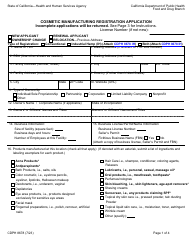 Form CDPH8678 Cosmetic Manufacturing Registration Application - California