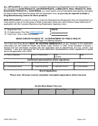 Form CDPH8678 Cosmetic Manufacturing Registration Application - California, Page 2