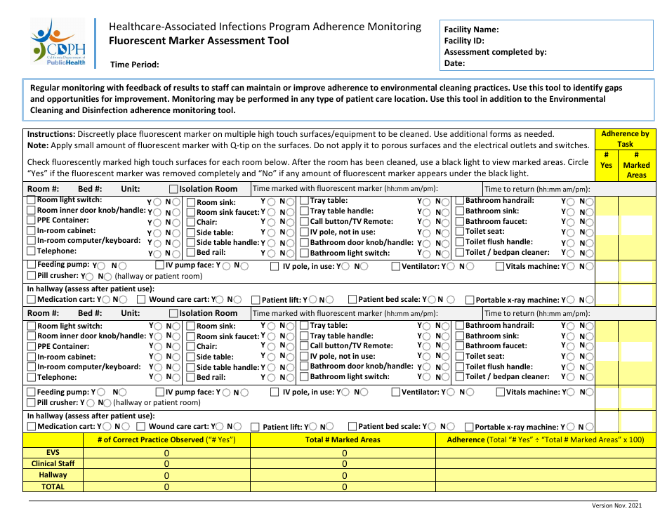 Fluorescent Marker Assessment Tool - California, Page 1