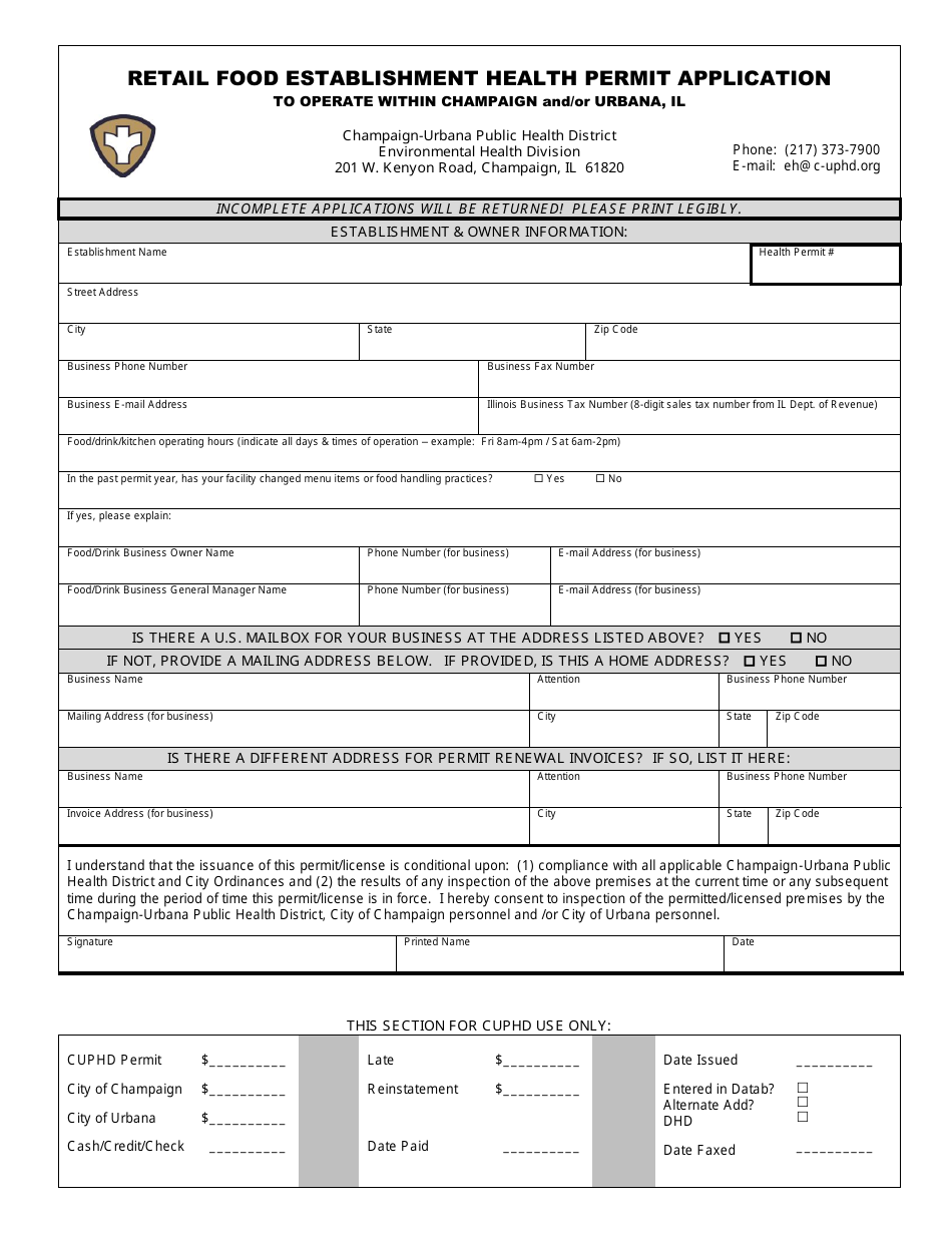 Champaign County, Illinois Retail Food Establishment Health Permit