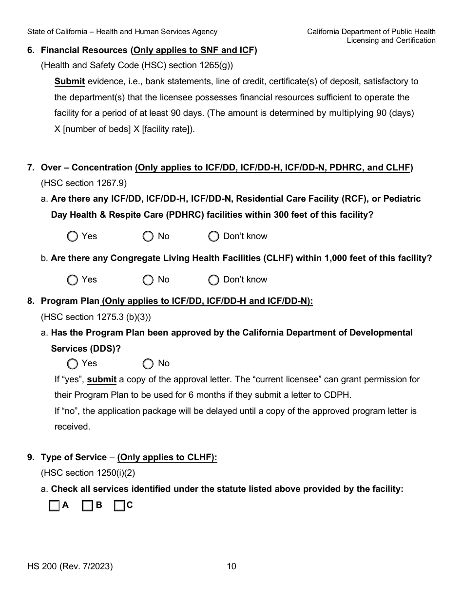 Form HS200 Licensure  Certification Application - California, Page 10