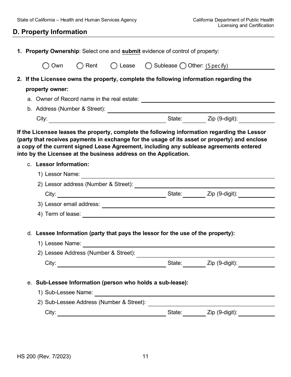 Form HS200 Licensure  Certification Application - California, Page 11