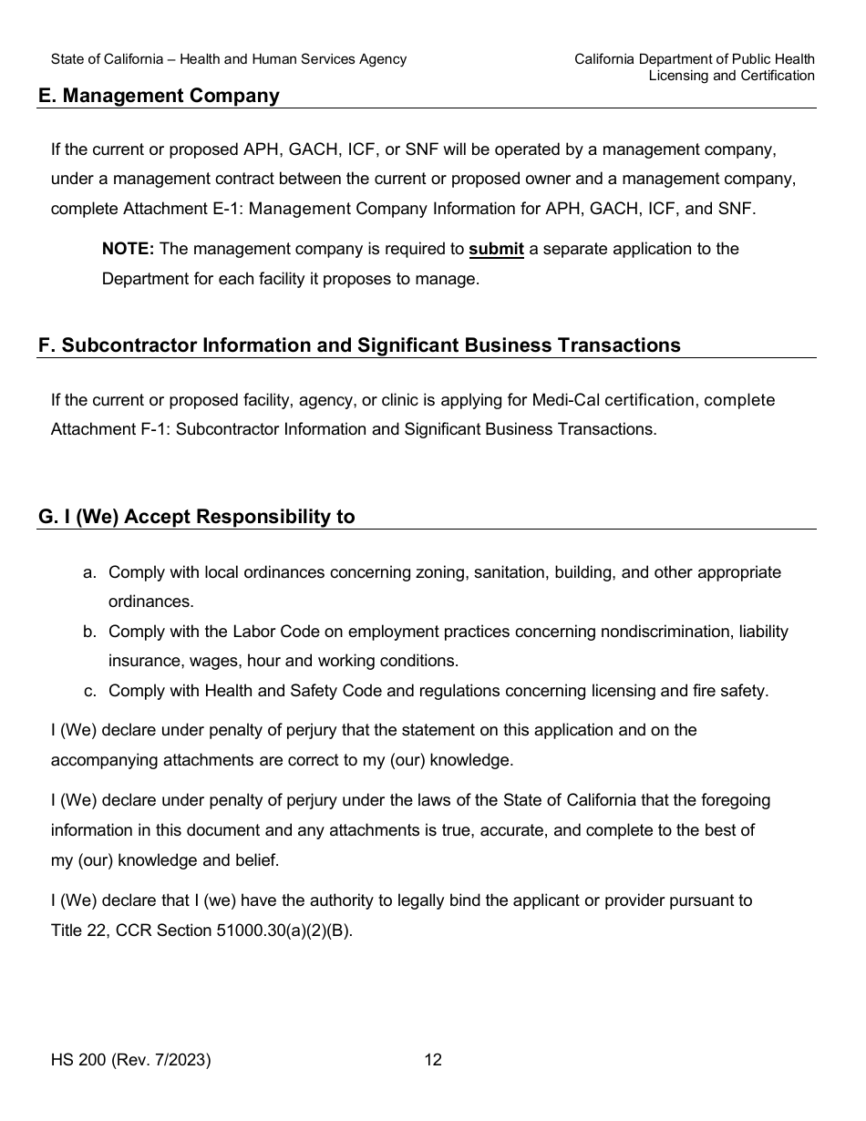 Form HS200 Licensure  Certification Application - California, Page 12