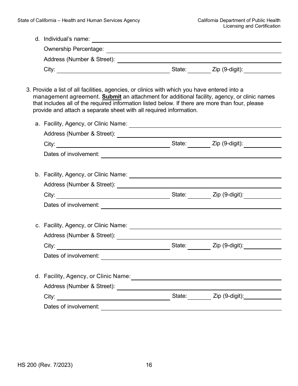 Form HS200 Licensure  Certification Application - California, Page 16