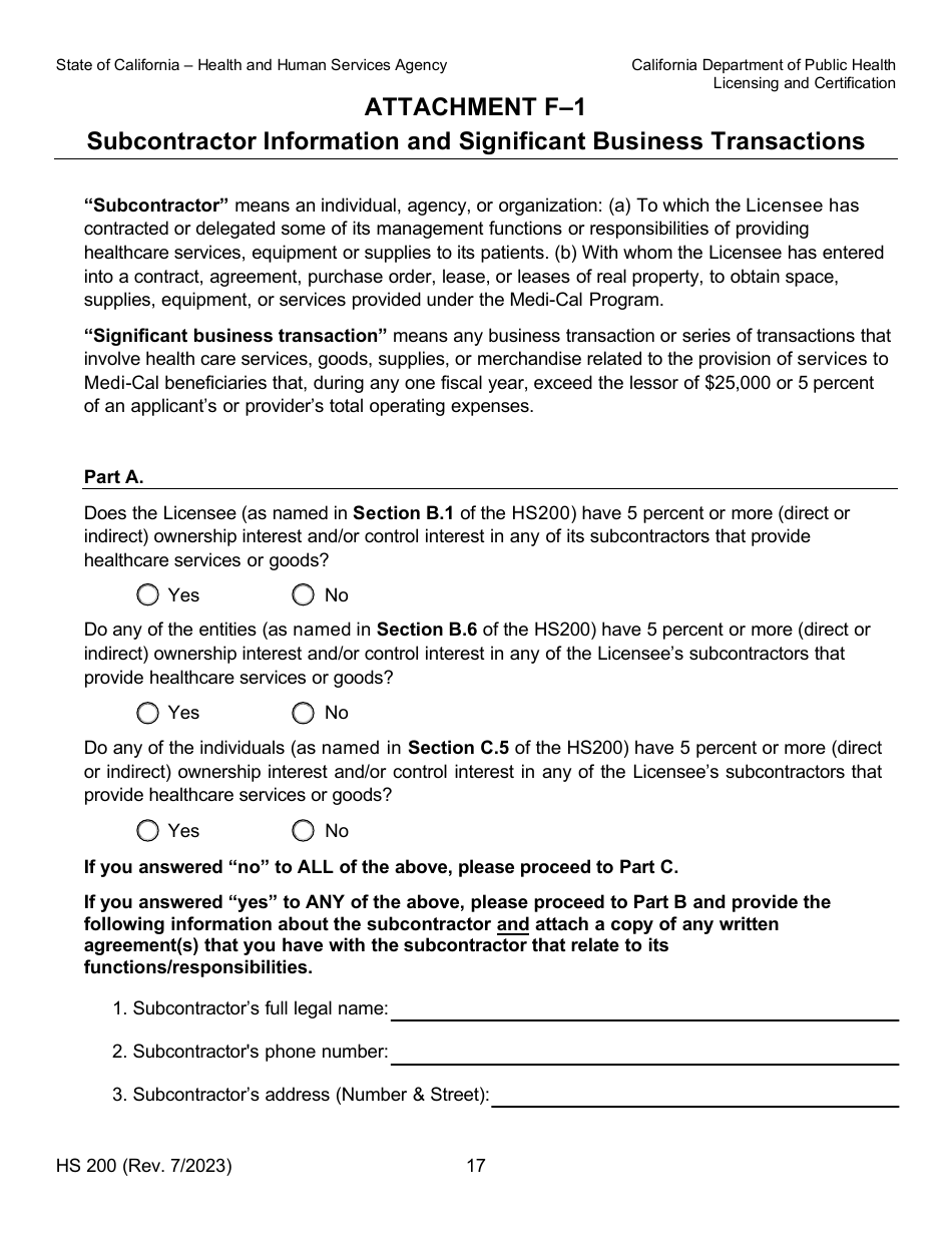 Form HS200 Licensure  Certification Application - California, Page 17