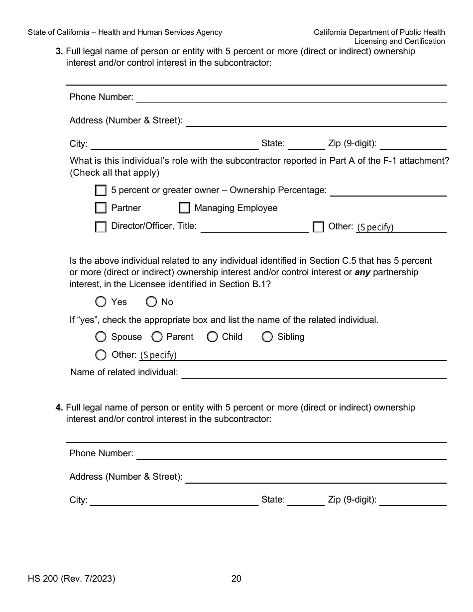 Form HS200 Licensure  Certification Application - California, Page 20