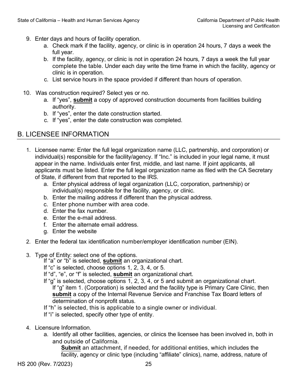 Form HS200 Licensure  Certification Application - California, Page 25