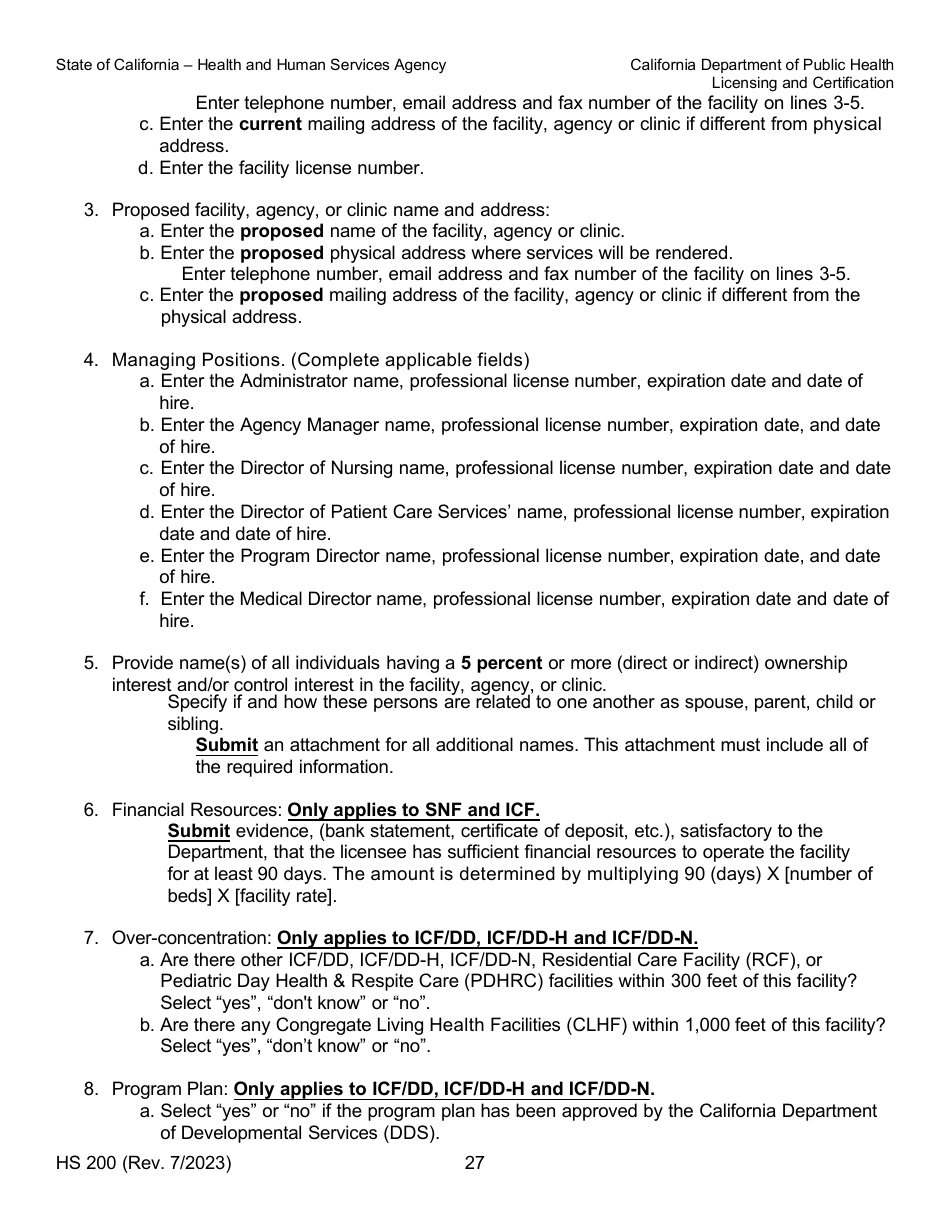 Form HS200 Licensure  Certification Application - California, Page 27