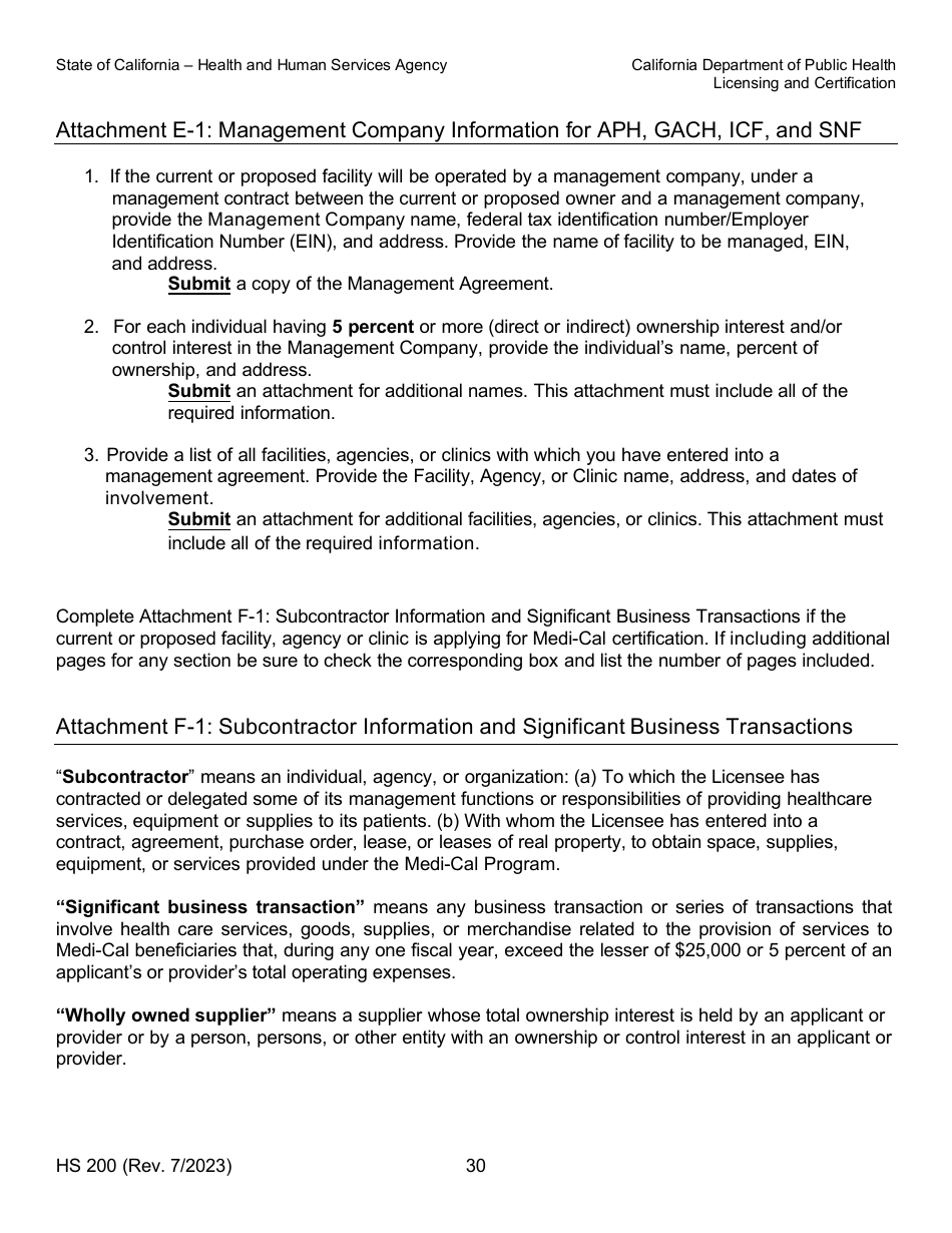 Form HS200 Licensure  Certification Application - California, Page 30