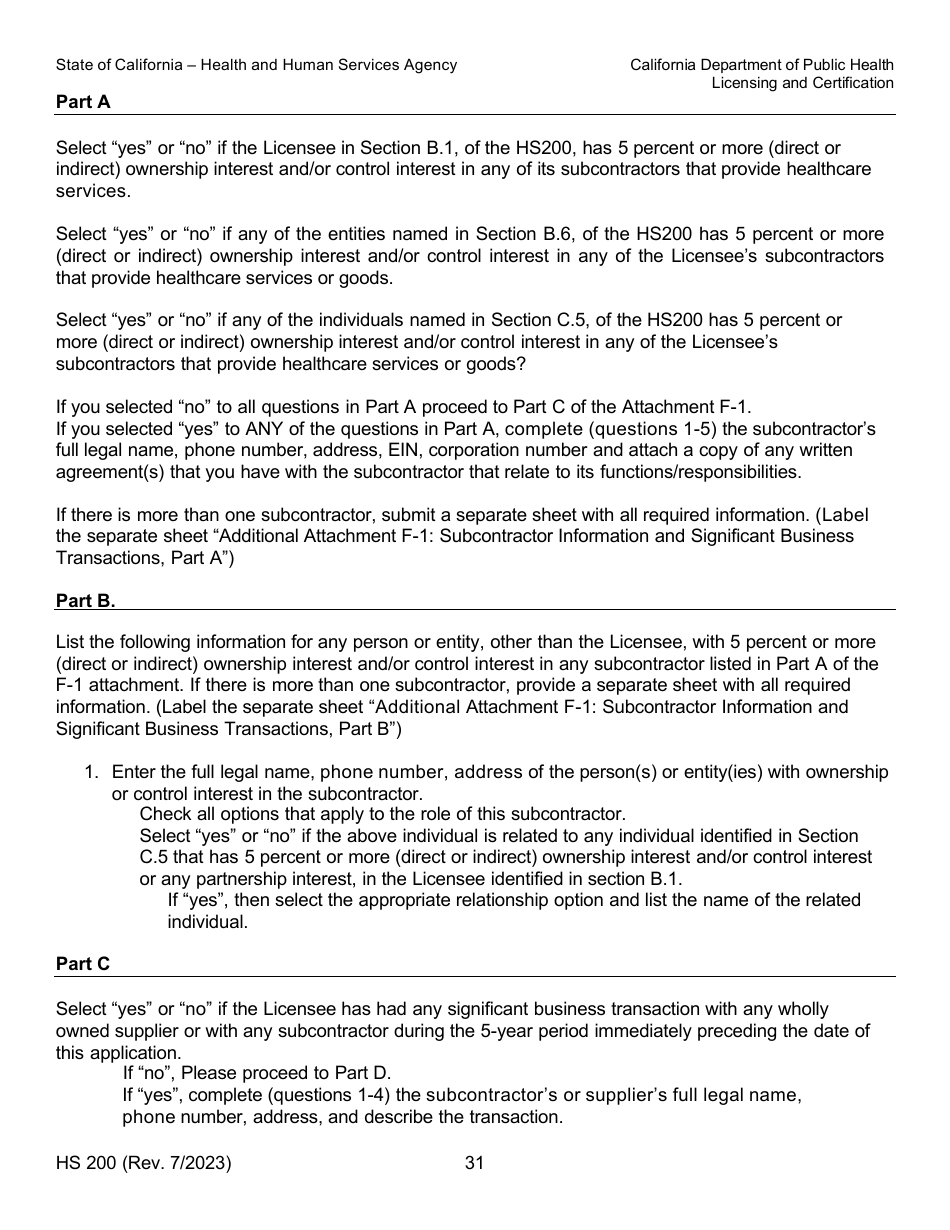 Form HS200 Licensure  Certification Application - California, Page 31
