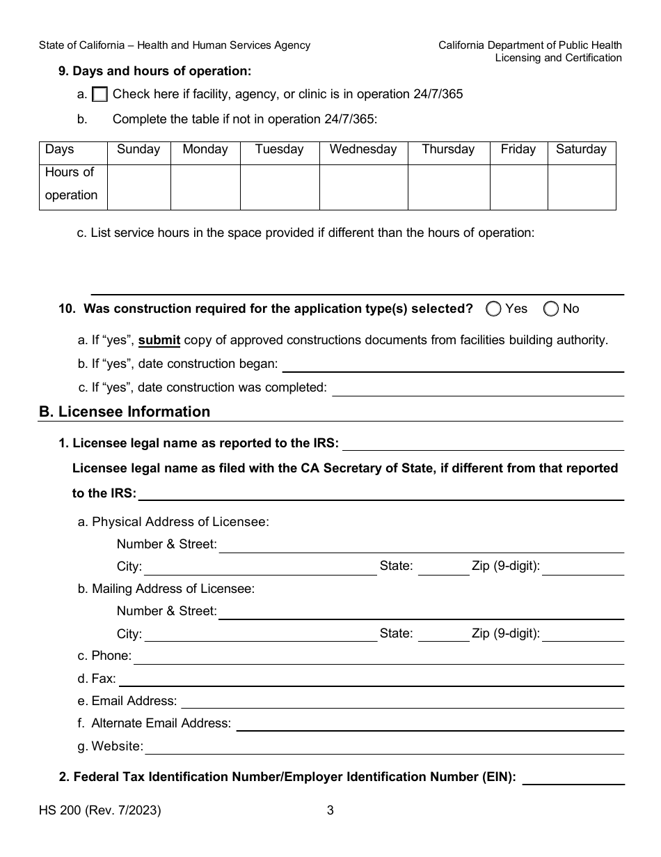 Form HS200 Download Fillable PDF or Fill Online Licensure ...