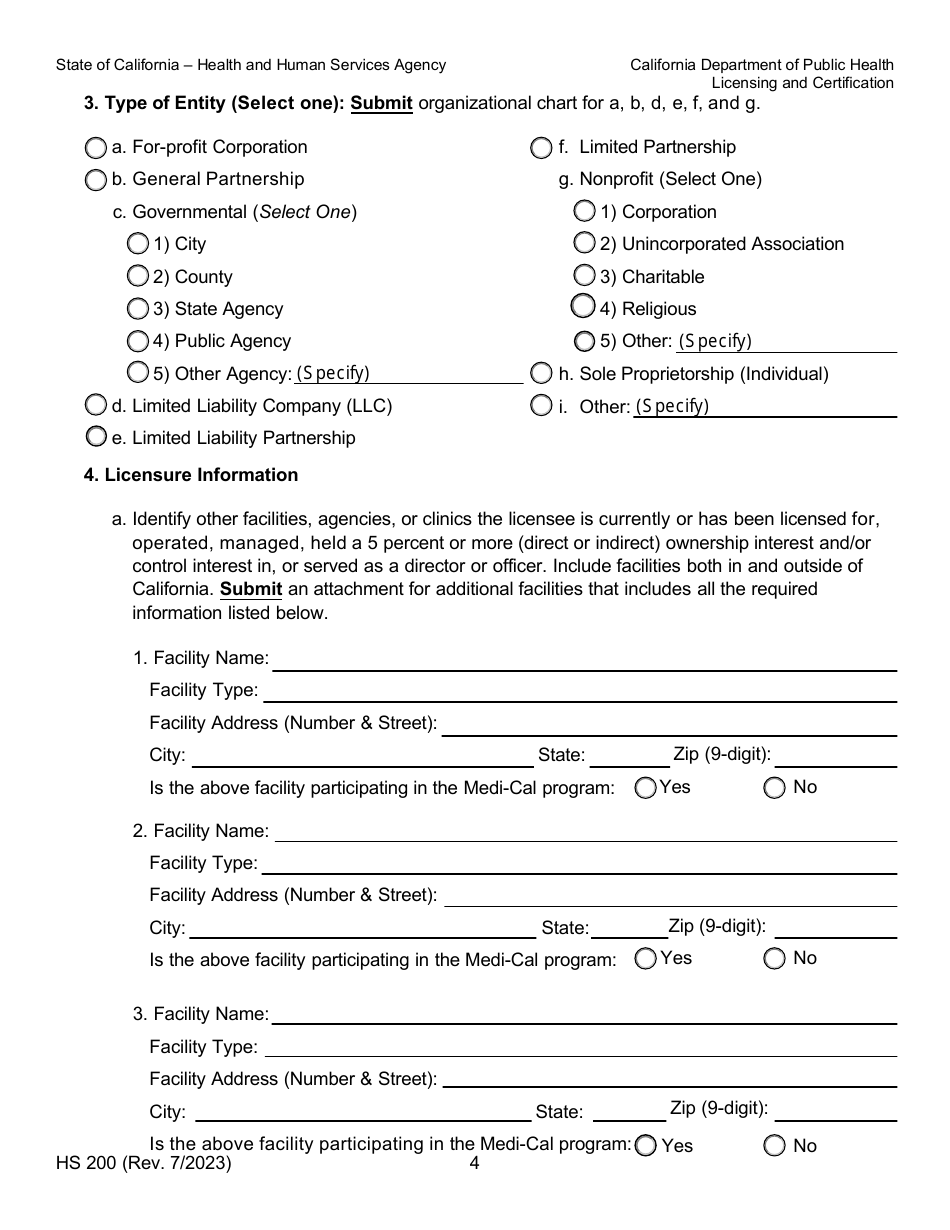 Form HS200 Licensure  Certification Application - California, Page 4