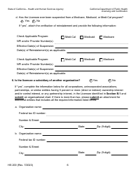 Form HS200 Licensure &amp; Certification Application - California, Page 6