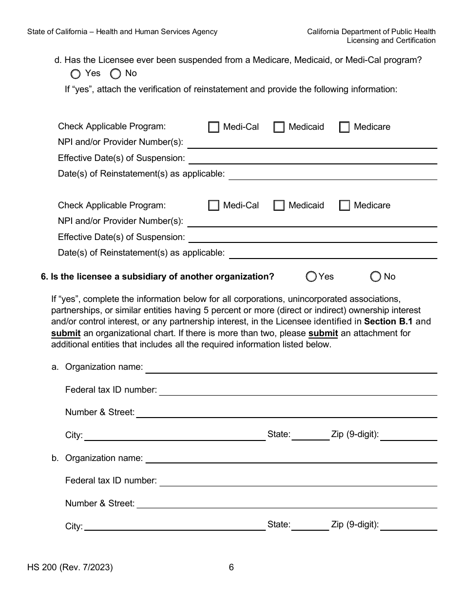 Form HS200 Licensure  Certification Application - California, Page 6