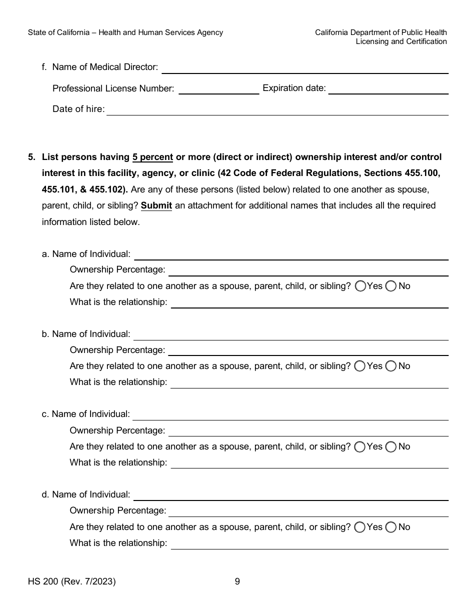 Form HS200 Licensure  Certification Application - California, Page 9